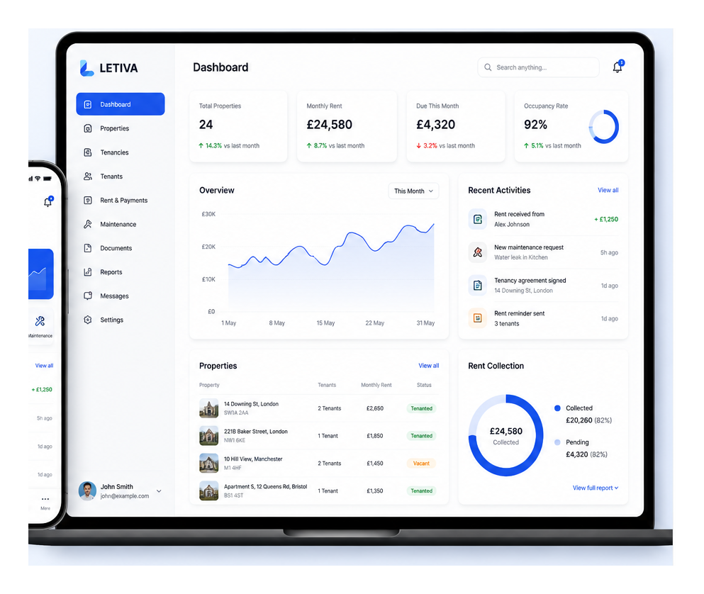 Letiva desktop dashboard mockup
