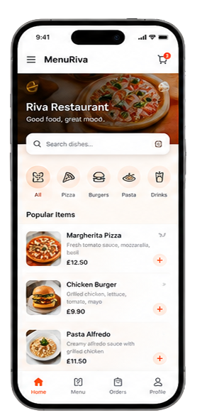 MenuRiva mobile app mockup