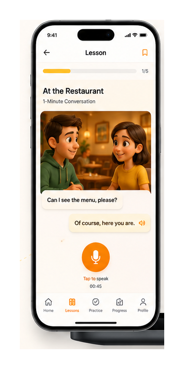 TalkMinute mobile app mockup